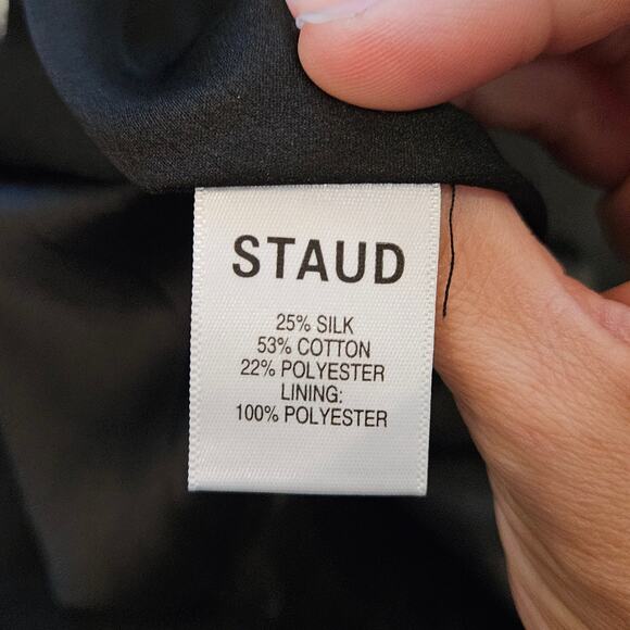 STAUD Camilla Dress  Size 8 Floral Metallic Puff Sleeve Mini Tie Front Coquette - Picture 14 of 16